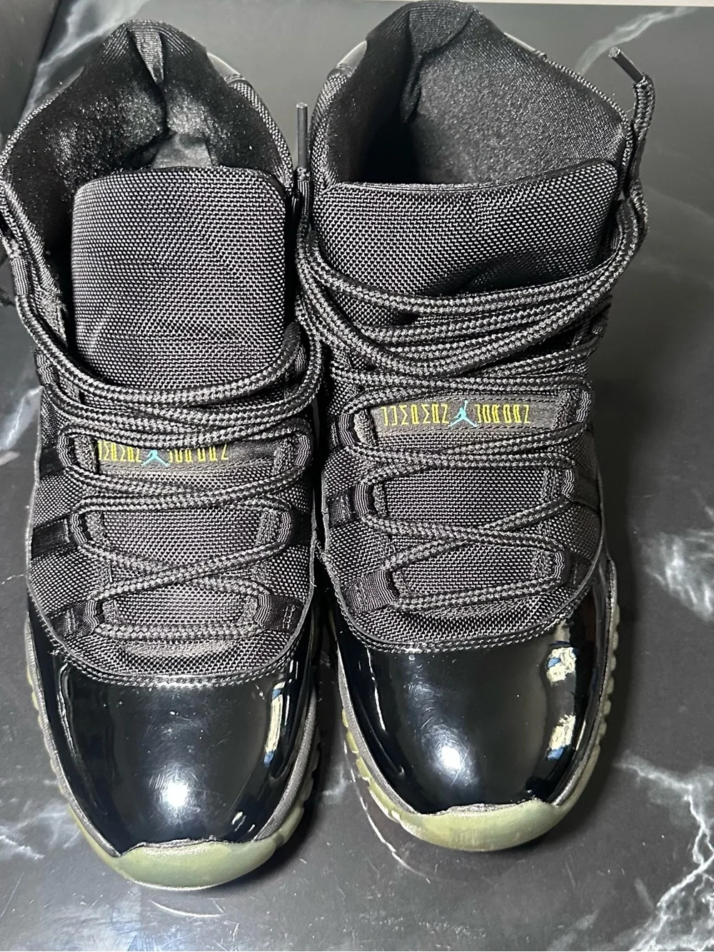 Jordan Kids Black with Green-Tinted Sole Retro Sneakers